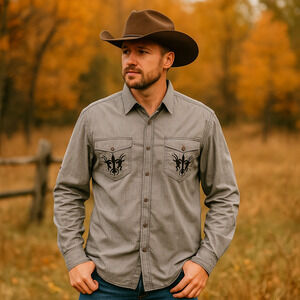 Ocho Shirt Men XLARGE Button Up Black White Cotton Western Embroidery Cowboy Fal